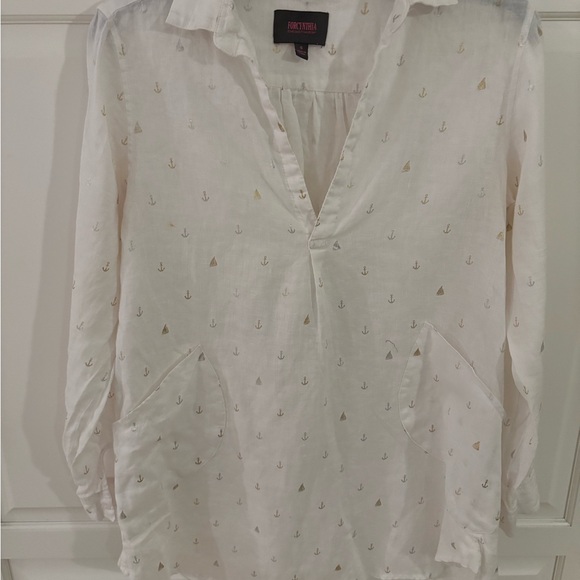 FOR CYNTHIA BEACHWEAR Linen Novelty‎ sailboat anchor Print Coverup Tunic size S - Picture 1 of 10